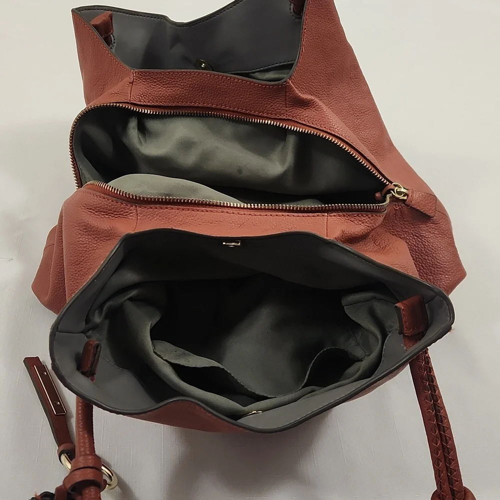 Vince Camuto Brown Orange Leather Hobo Bag.